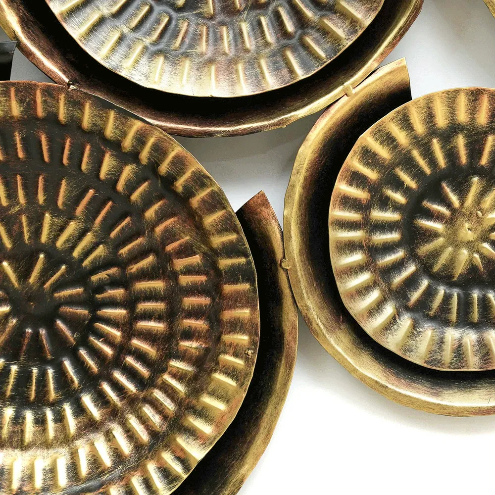 Primitive Art Carved Metal Wall Plates Set Of 7