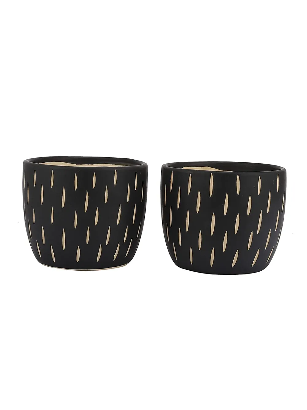 Printed Brown Ceramic Small Plant Pots Set Of 2