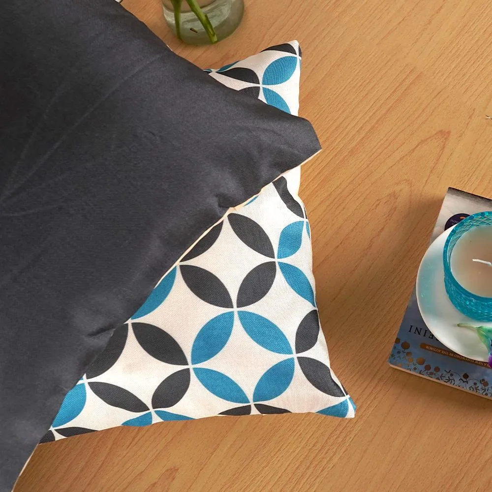 Printed Cotton Blue & Grey Cushion Covers 16x16in Set of 5