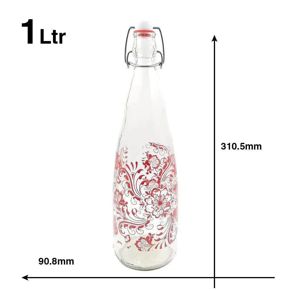 Printed Glass Water Bottle With Cork Set Of 3