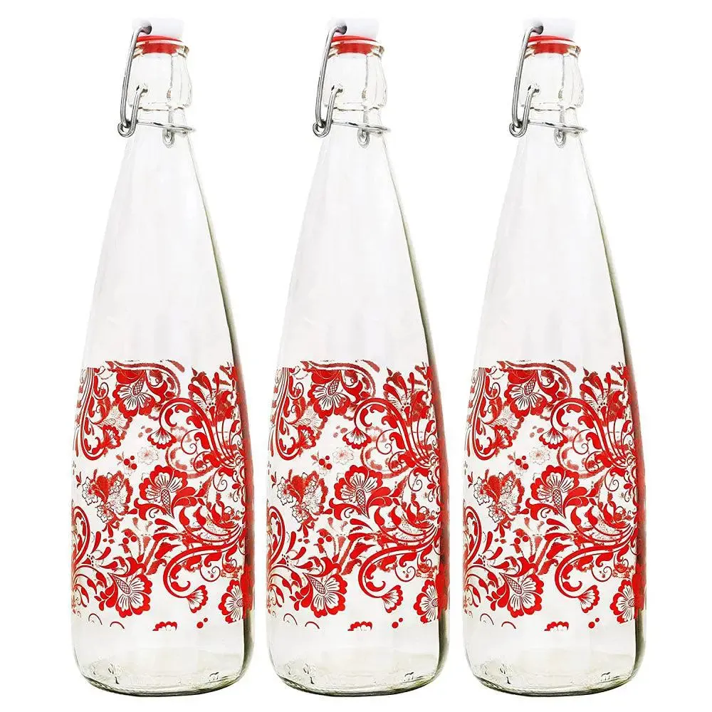 Printed Glass Water Bottle With Cork Set Of 3