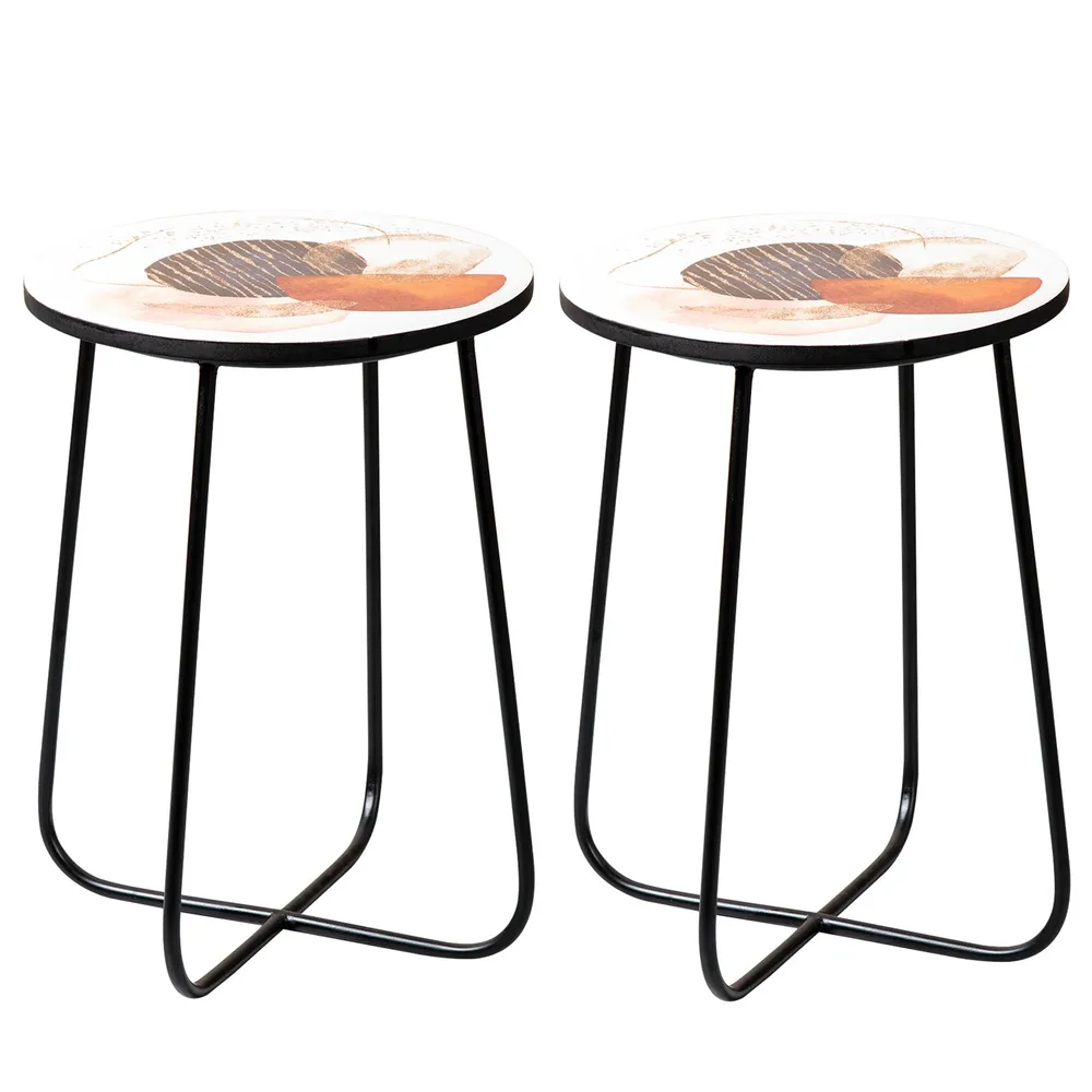 Printed Sleek Iron with Enamel Lustrous Side Table
