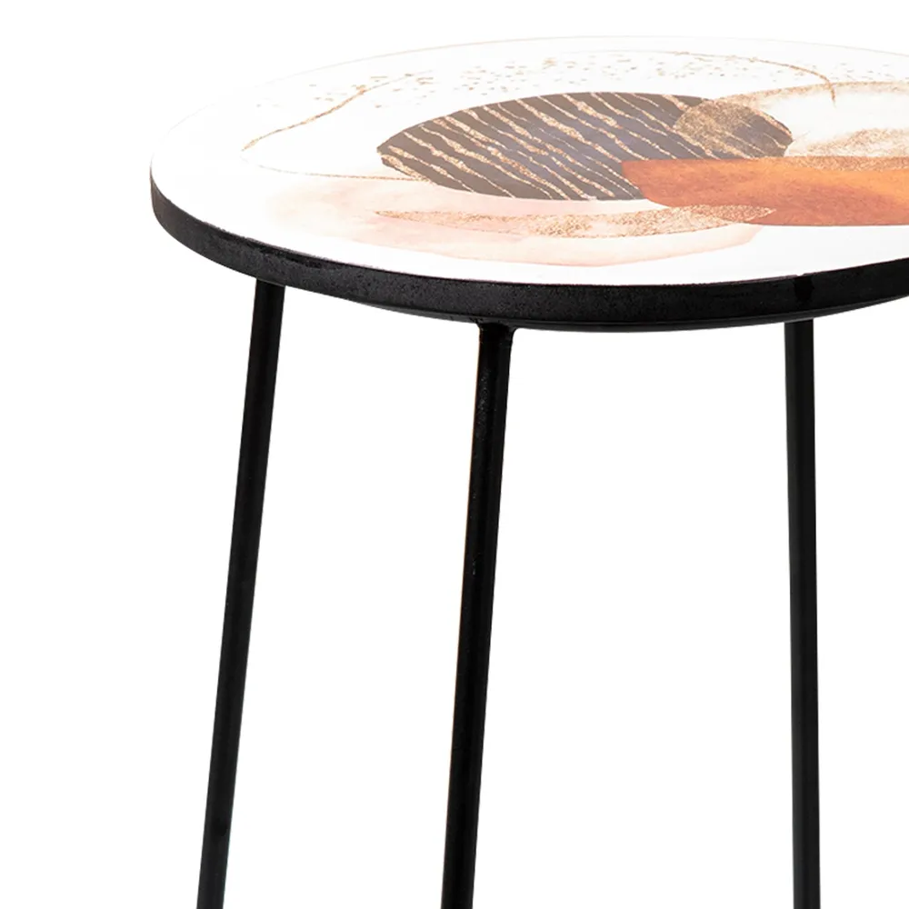 Printed Sleek Iron with Enamel Lustrous Side Table