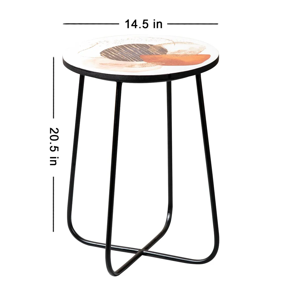 Printed Sleek Iron with Enamel Lustrous Side Table
