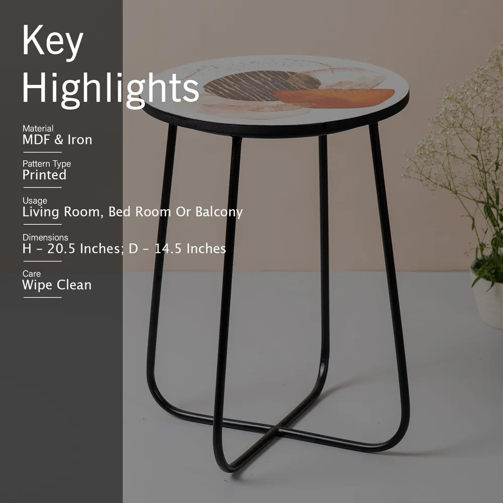 Printed Sleek Iron with Enamel Lustrous Side Table