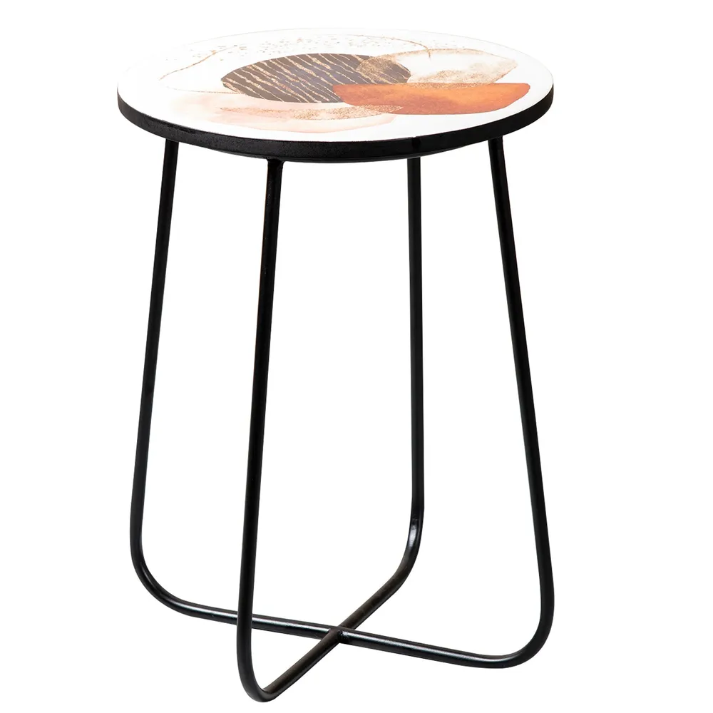 Printed Sleek Iron with Enamel Lustrous Side Table