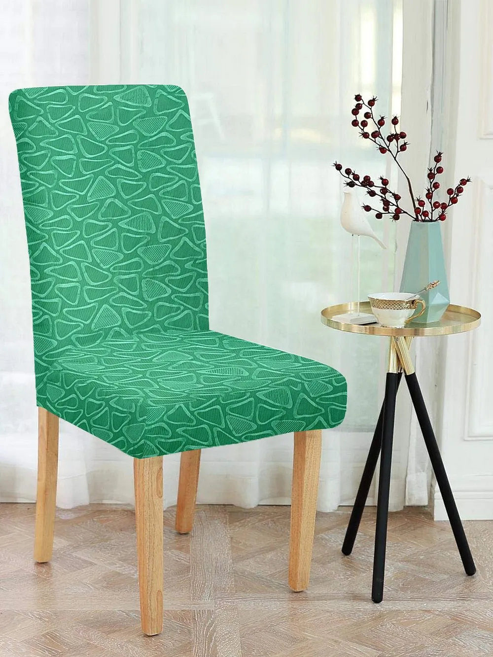 Printed Stretchable Green Spandex Chair Cover Pack of 2