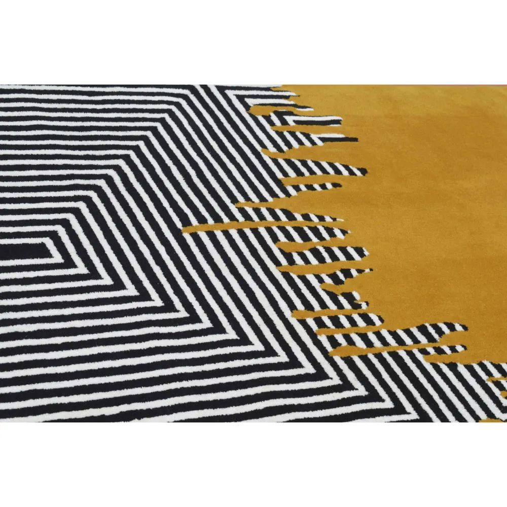 Pseudo Geometric Pattern Yellow & Black Tufted Area Carpet 3X5ft