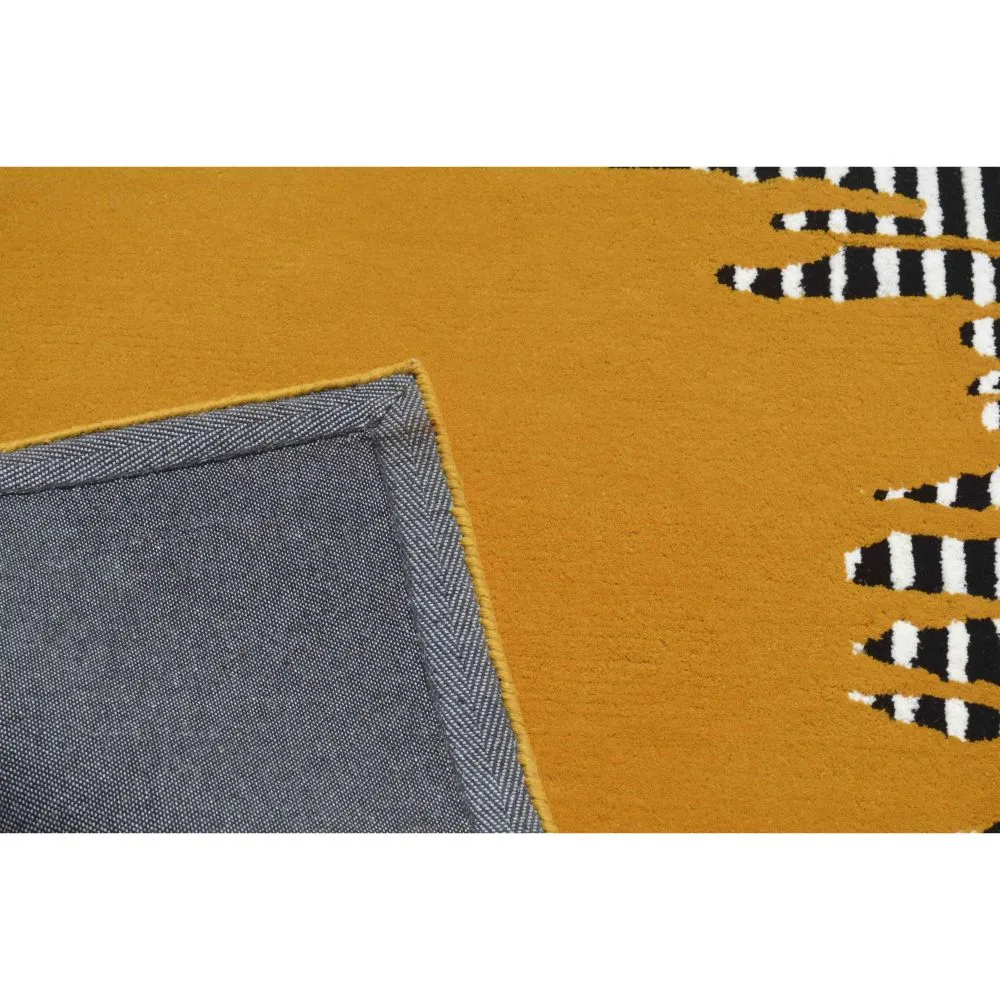 Pseudo Geometric Pattern Yellow & Black Tufted Area Carpet 3X5ft
