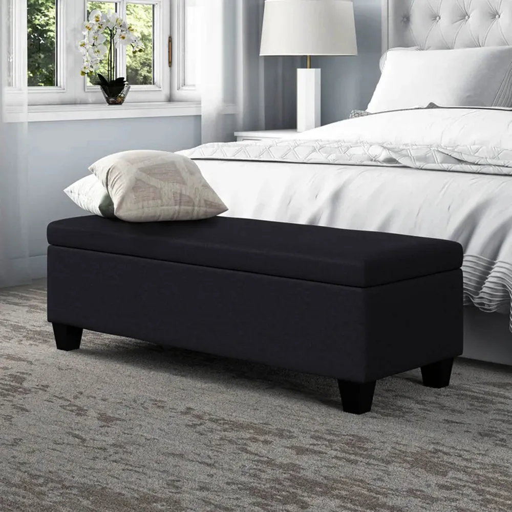 Pure Black Resilient & Super Soft Luxurious Velvet Flip Top Storage Bench