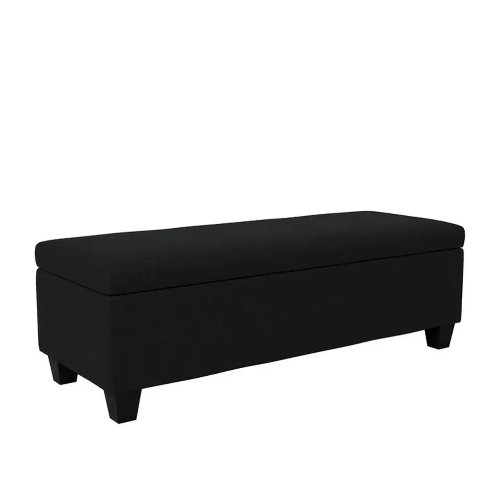 Pure Black Resilient & Super Soft Luxurious Velvet Flip Top Storage Bench
