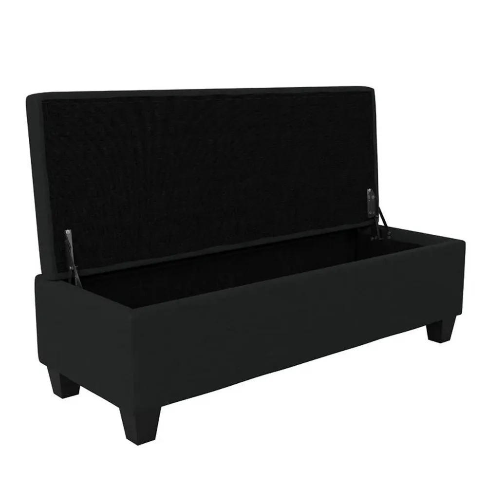 Pure Black Resilient & Super Soft Luxurious Velvet Flip Top Storage Bench