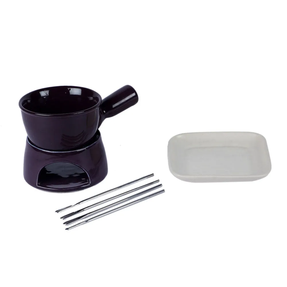 Purple Classic Fondue Set With Plates & Sticks