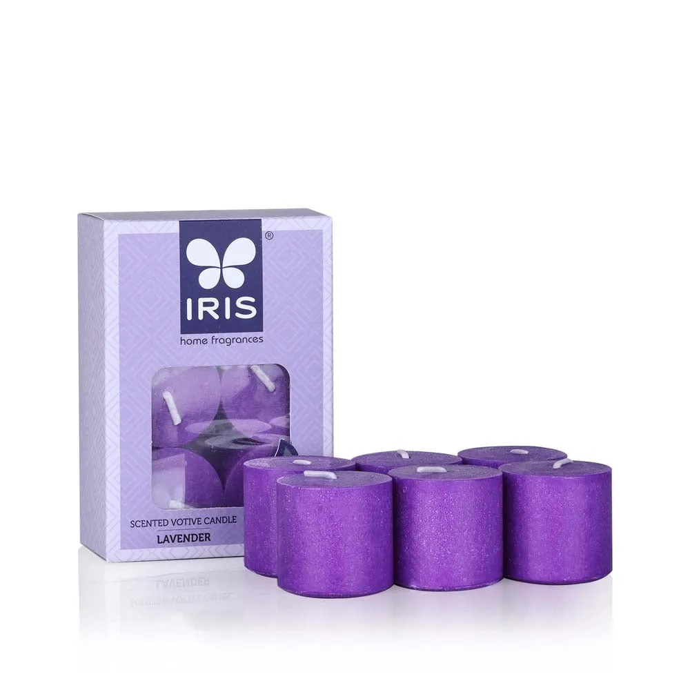 Purple Coloured Lavender Scented Set of 6 Premium Votive Candles Refill Pack