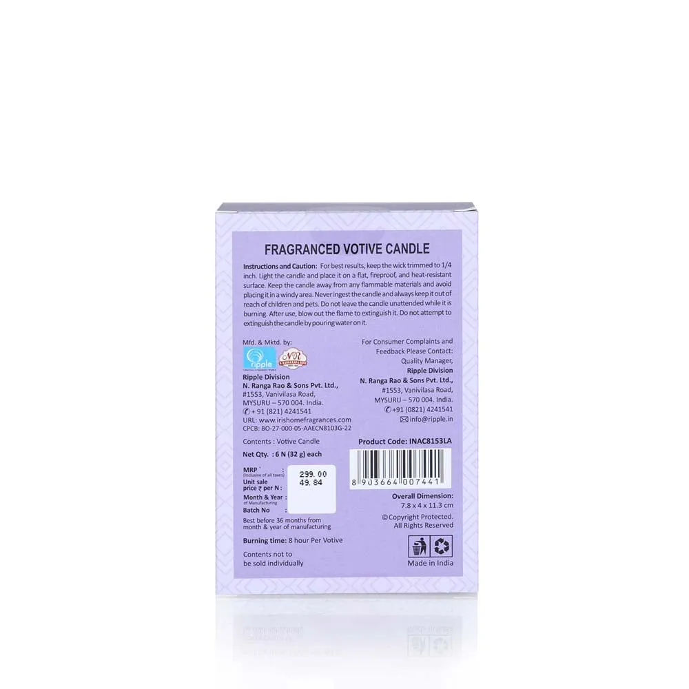 Purple Coloured Lavender Scented Set of 6 Premium Votive Candles Refill Pack