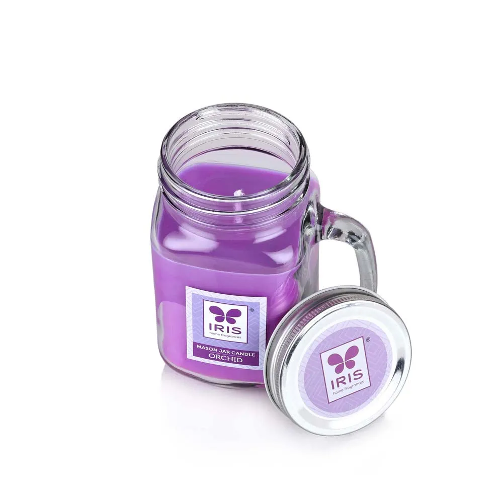 Purple Coloured Premium Orchids Scented Mason Jar Candle- Small