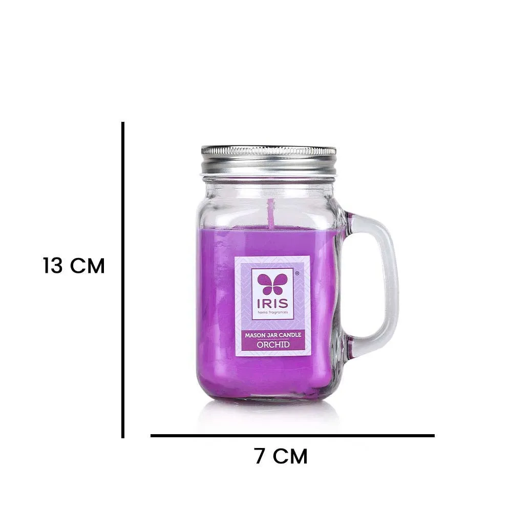 Purple Coloured Premium Orchids Scented Mason Jar Candle- Small