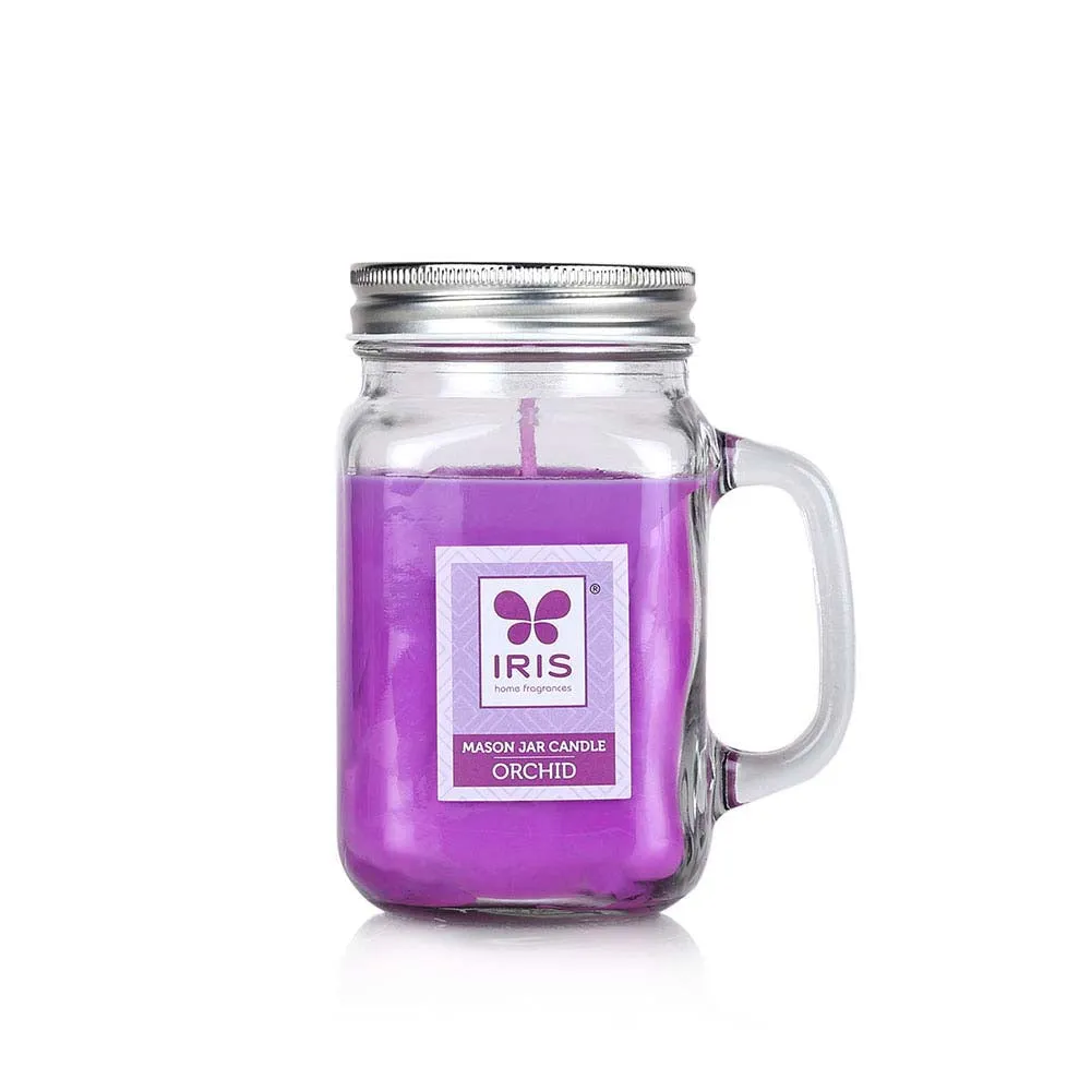 Purple Coloured Premium Orchids Scented Mason Jar Candle- Small