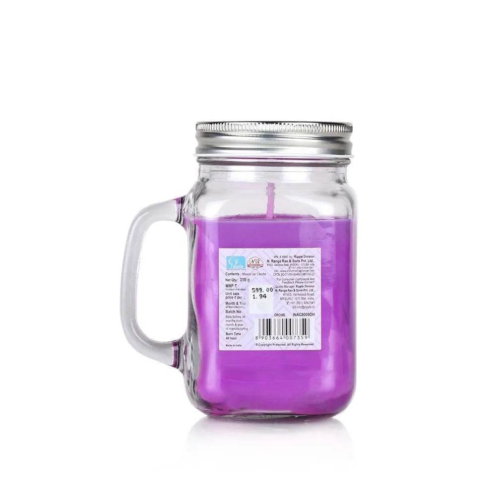 Purple Coloured Premium Orchids Scented Mason Jar Candle- Small