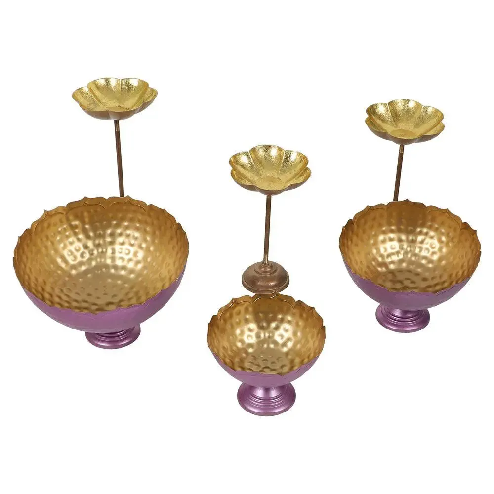Purple Crown-inspired Urli Bowls with Detachable Tealight Holder (Set of 6)