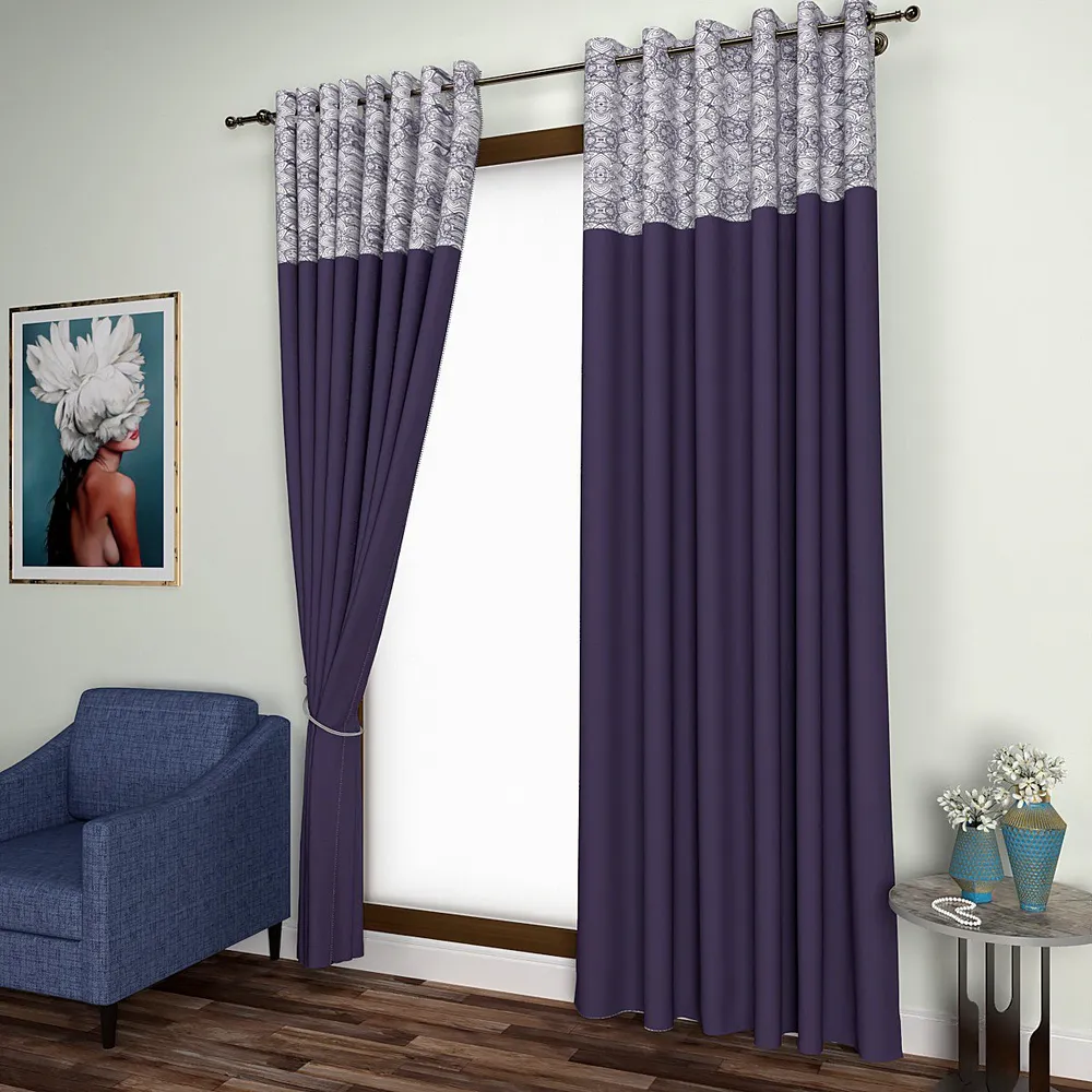 Purple Floral Aesthetics Semi-Designer Door Curtain Regular Single Piece (7ft)