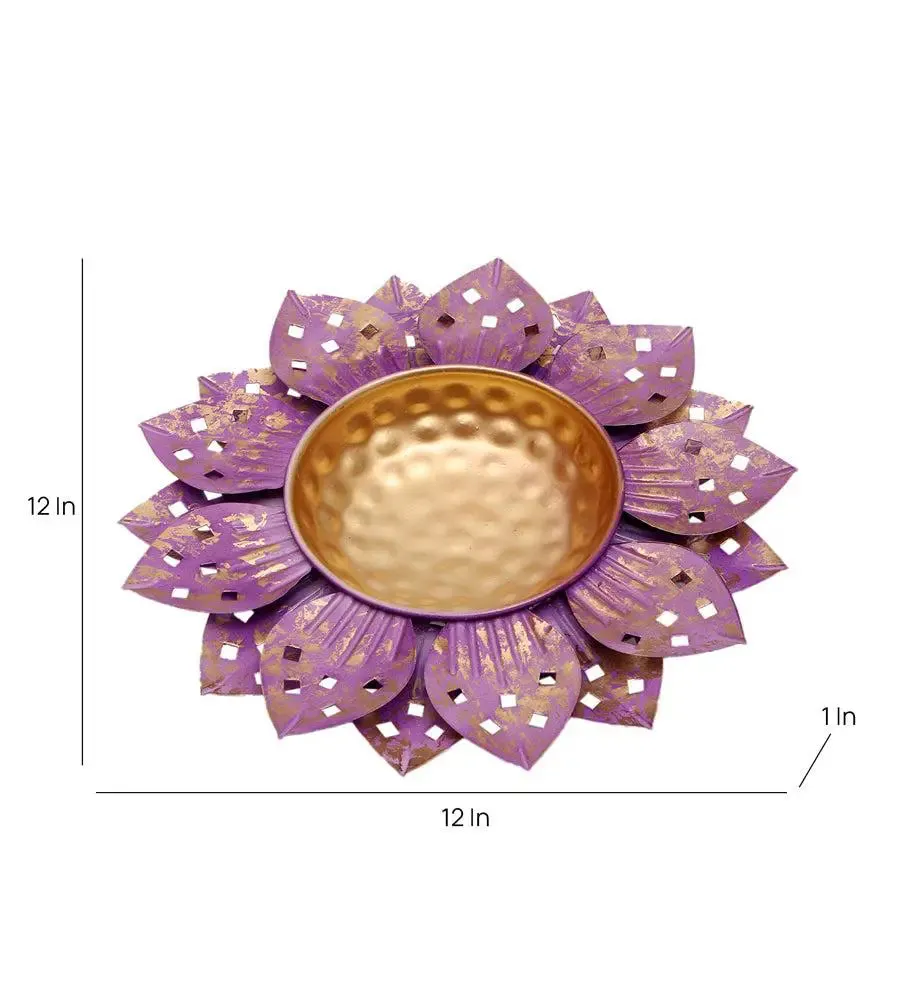 Purple Flower Cut Urli for Home Entrance