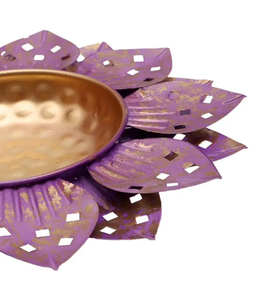 Purple Flower Cut Urli for Home Entrance