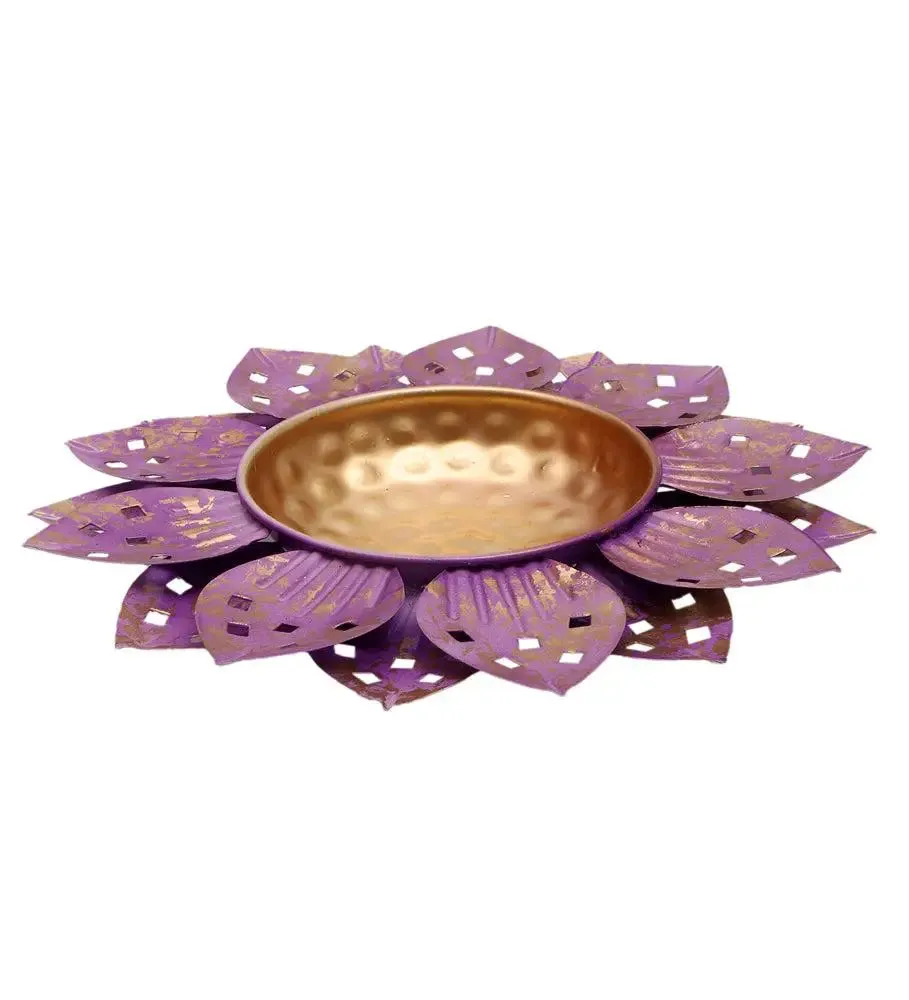 Purple Flower Cut Urli for Home Entrance