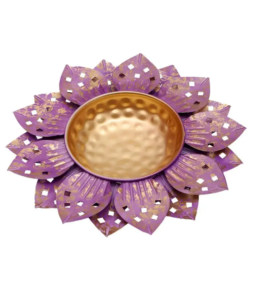 Purple Flower Cut Urli for Home Entrance
