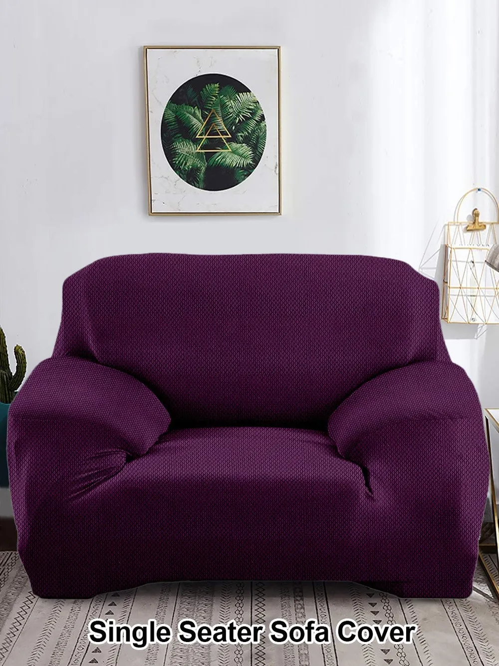 Purple Jacquard Sofa Cover One Seater Sofa Slipcover