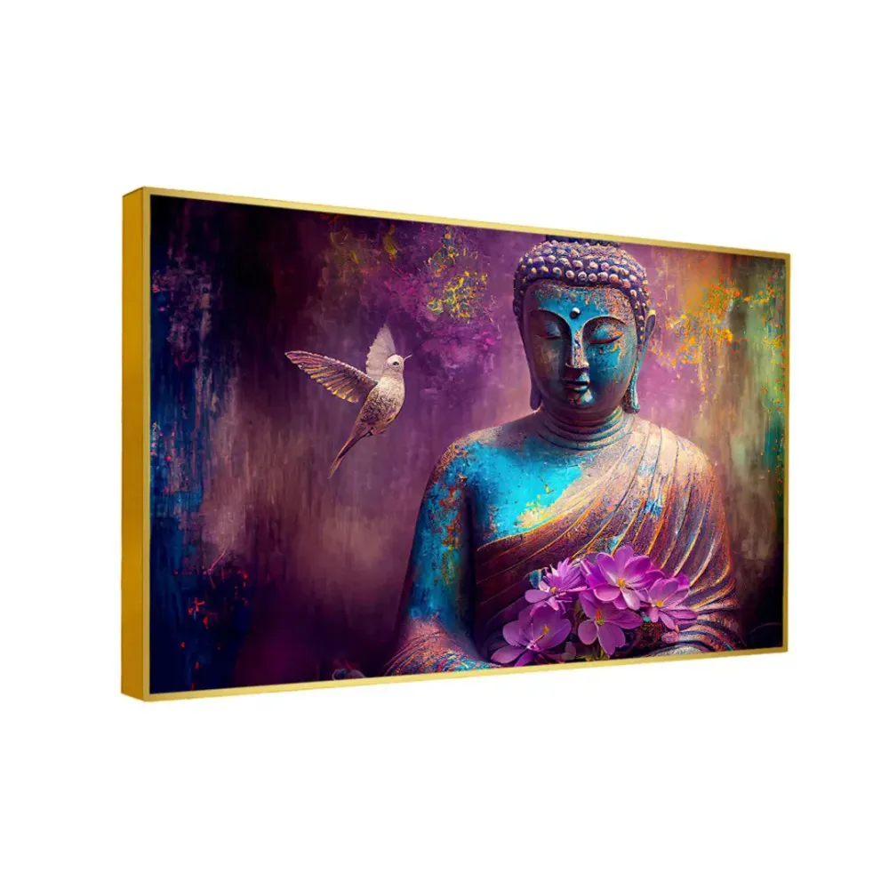 Purple Meditation Buddha Canvas Wall Painting With Frame
