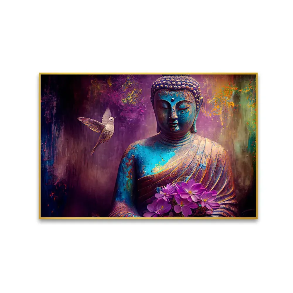 Purple Meditation Buddha Canvas Wall Painting With Frame