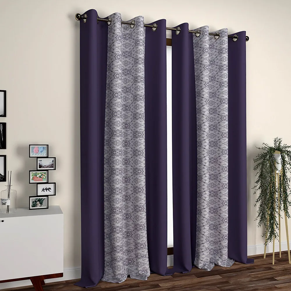 Purple Neat Floral Aesthetics Layered Door Curtain Medium Single Piece (7ft)