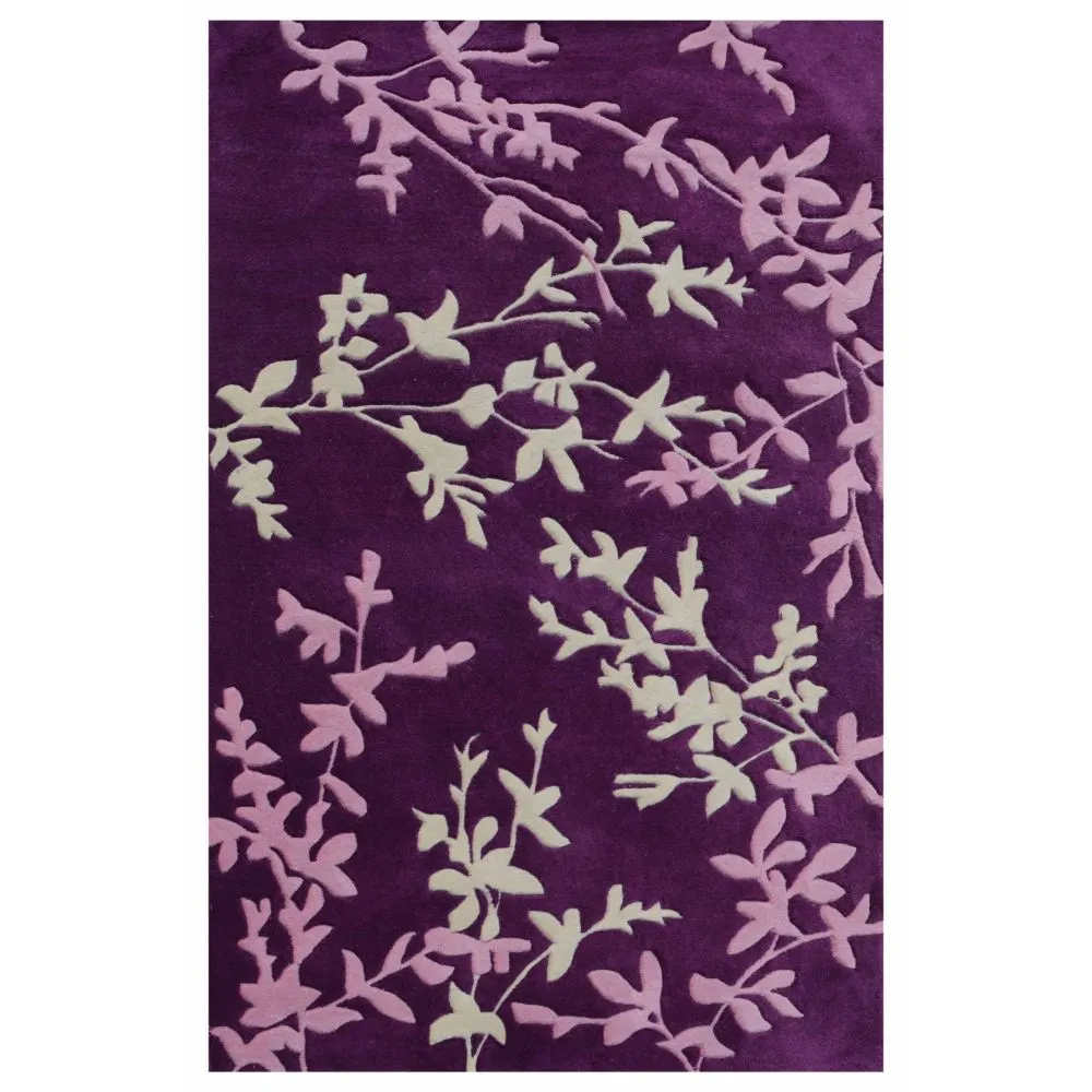 Purple & Pink Floral Patterned Tufted Area Carpet 2X5ft