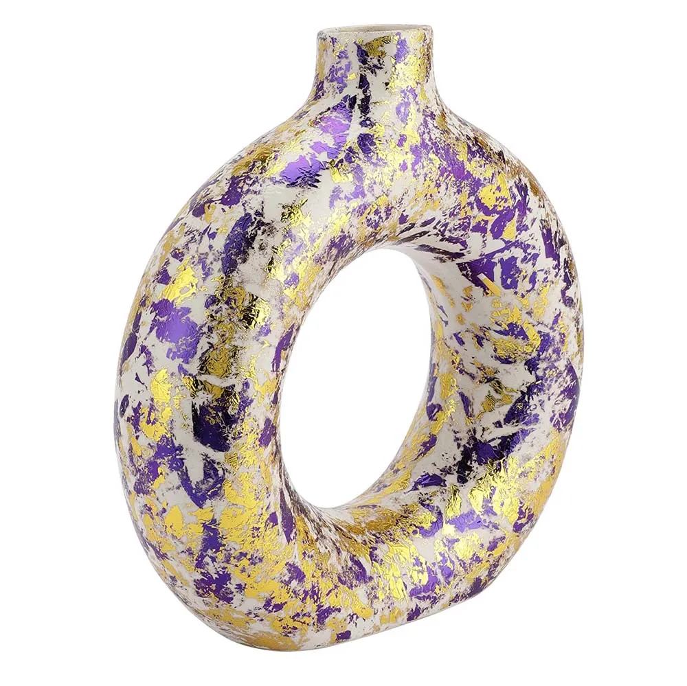 Purple Splashed Ceramic Donut Flower Vase