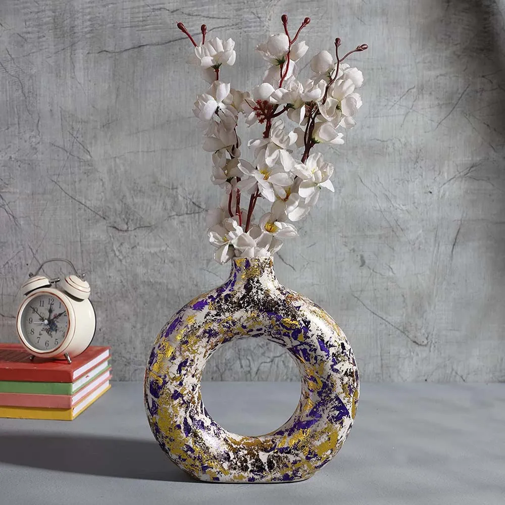 Purple Splashed Ceramic Donut Flower Vase