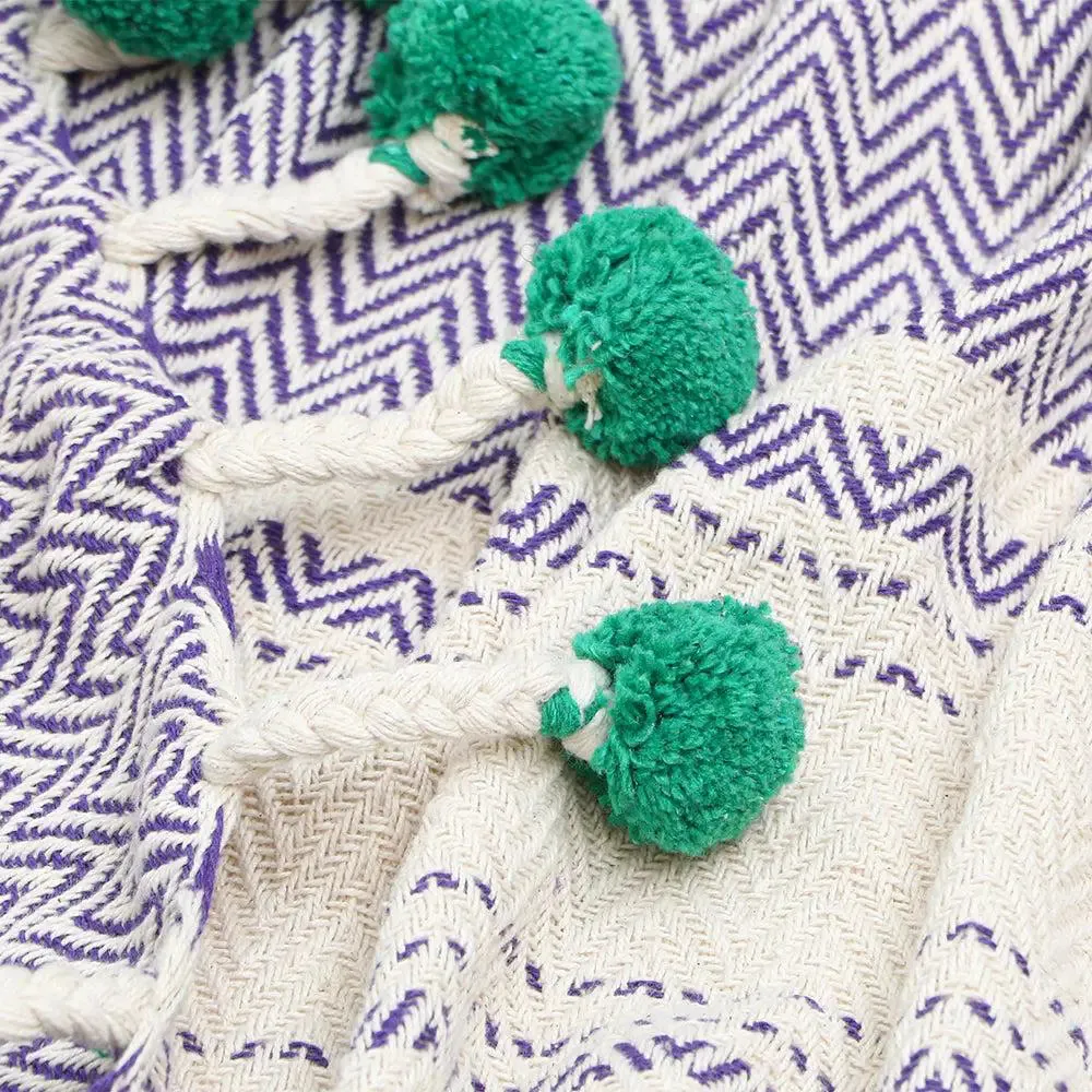 Purple Yellow & Peach Striped Tasseled Cotton Throw