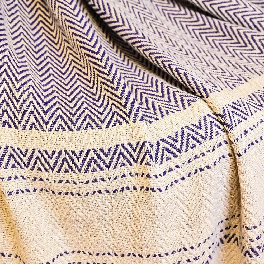 Purple Yellow & Peach Striped Tasseled Cotton Throw