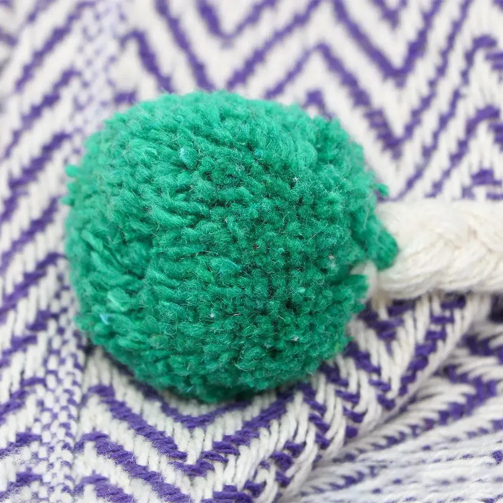 Purple Yellow & Peach Striped Tasseled Cotton Throw