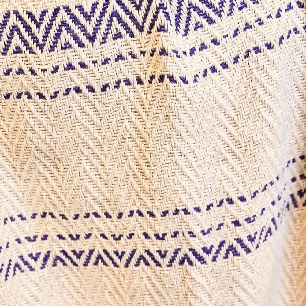 Purple Yellow & Peach Striped Tasseled Cotton Throw