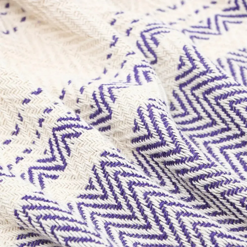 Purple Yellow & Peach Striped Tasseled Cotton Throw