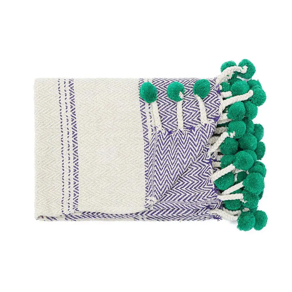 Purple Yellow & Peach Striped Tasseled Cotton Throw