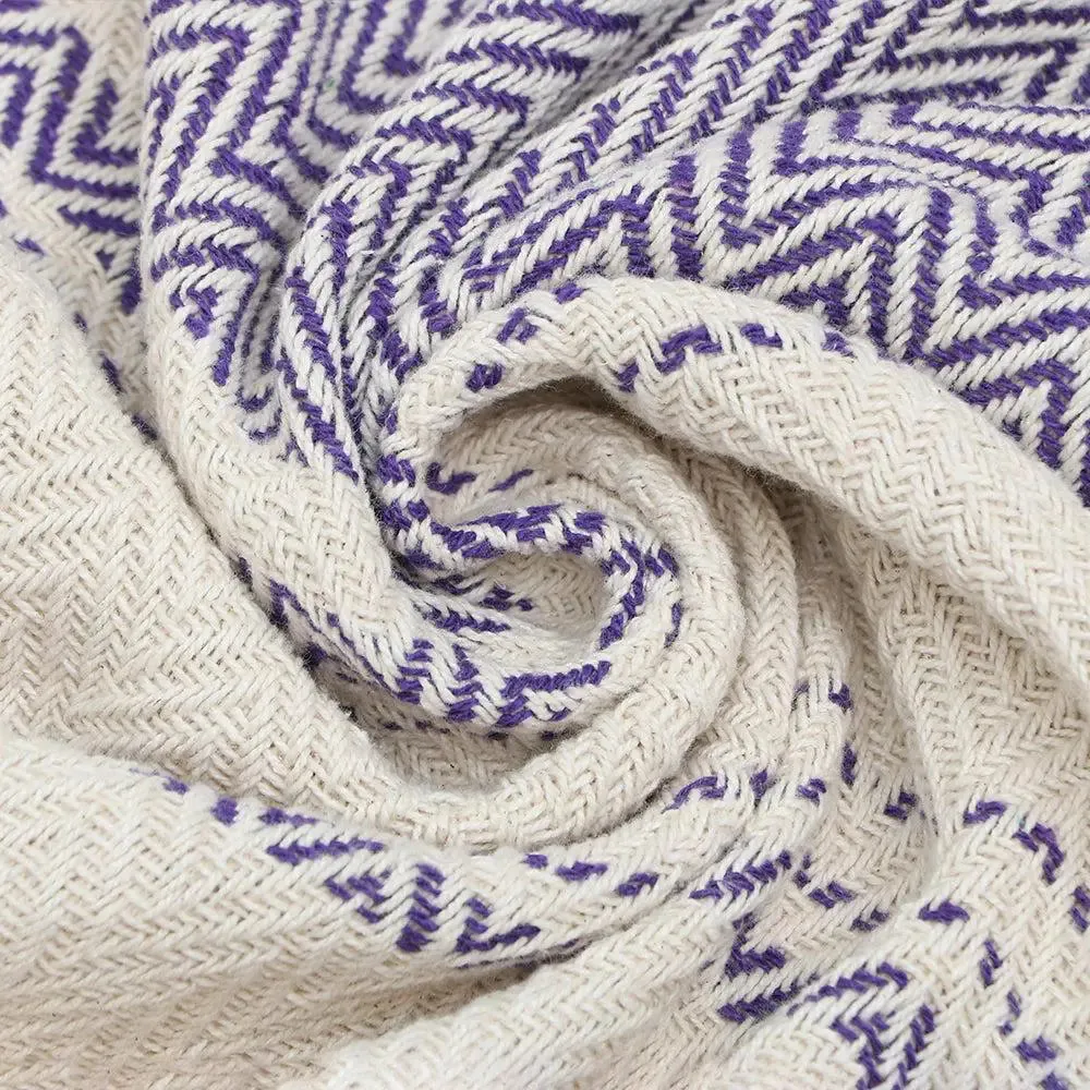 Purple Yellow & Peach Striped Tasseled Cotton Throw