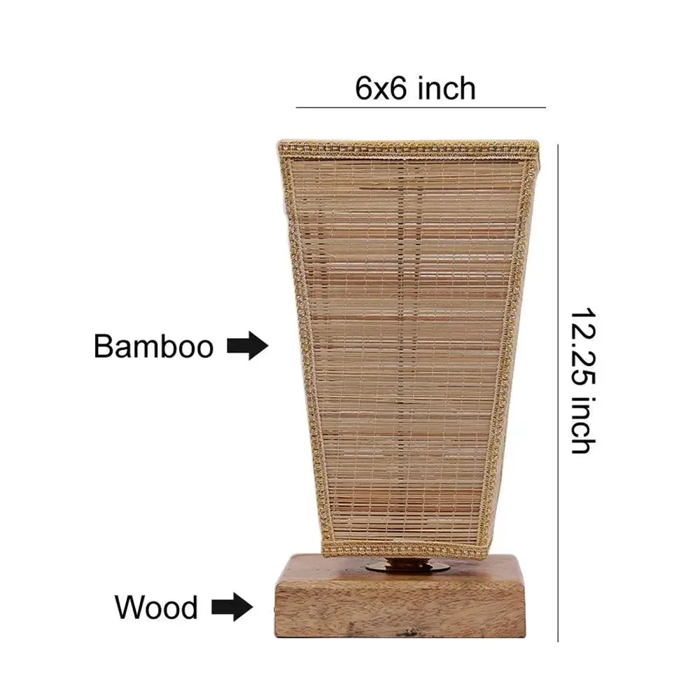 Pyramid Bamboo Shade with Square Wood Base Table Lamp