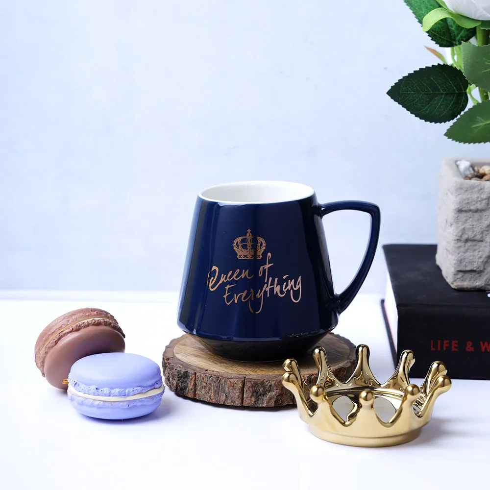 Queen Of Everything" Quoted Blue Crowned Mug