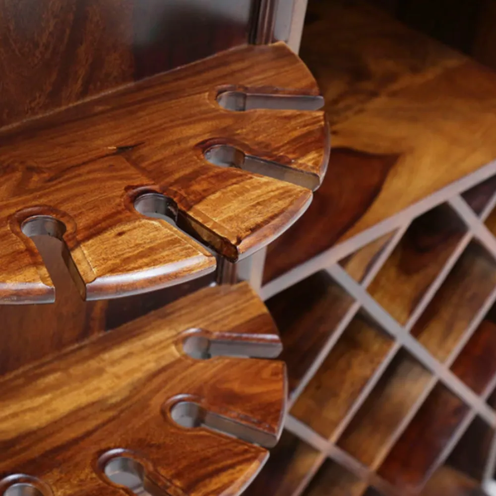 Quintessential Ethnic Block Patterned Sheesham Wood Bar Cabinet