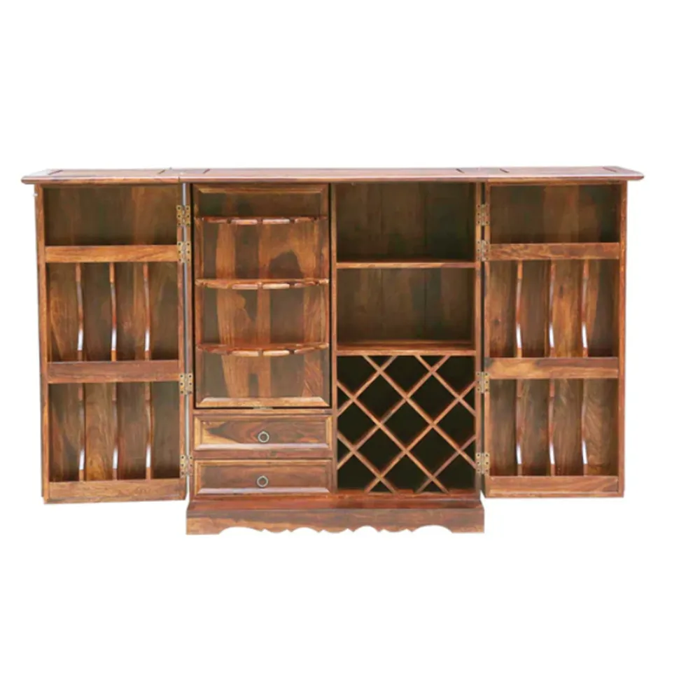 Quintessential Ethnic Block Patterned Sheesham Wood Bar Cabinet