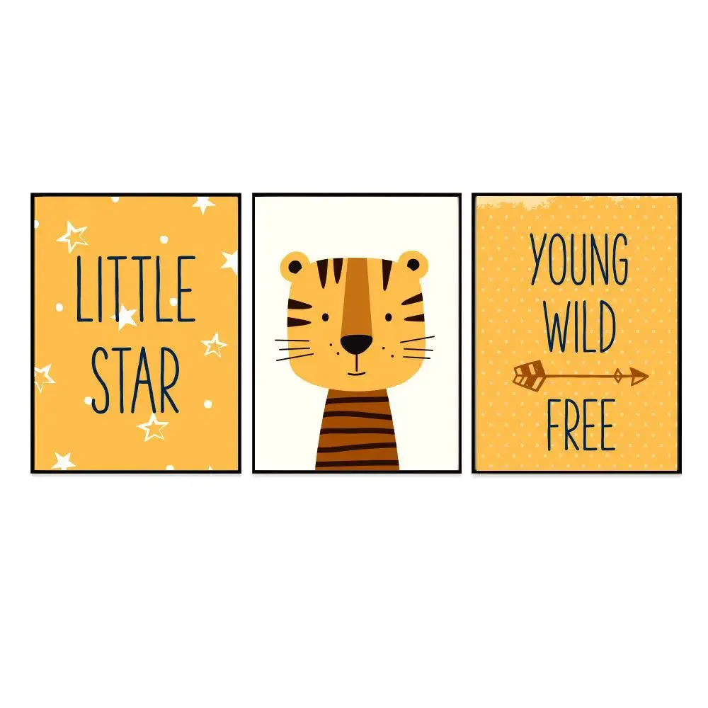 Quirky Litte Star Tiger Nursery Wall Art Set of 3