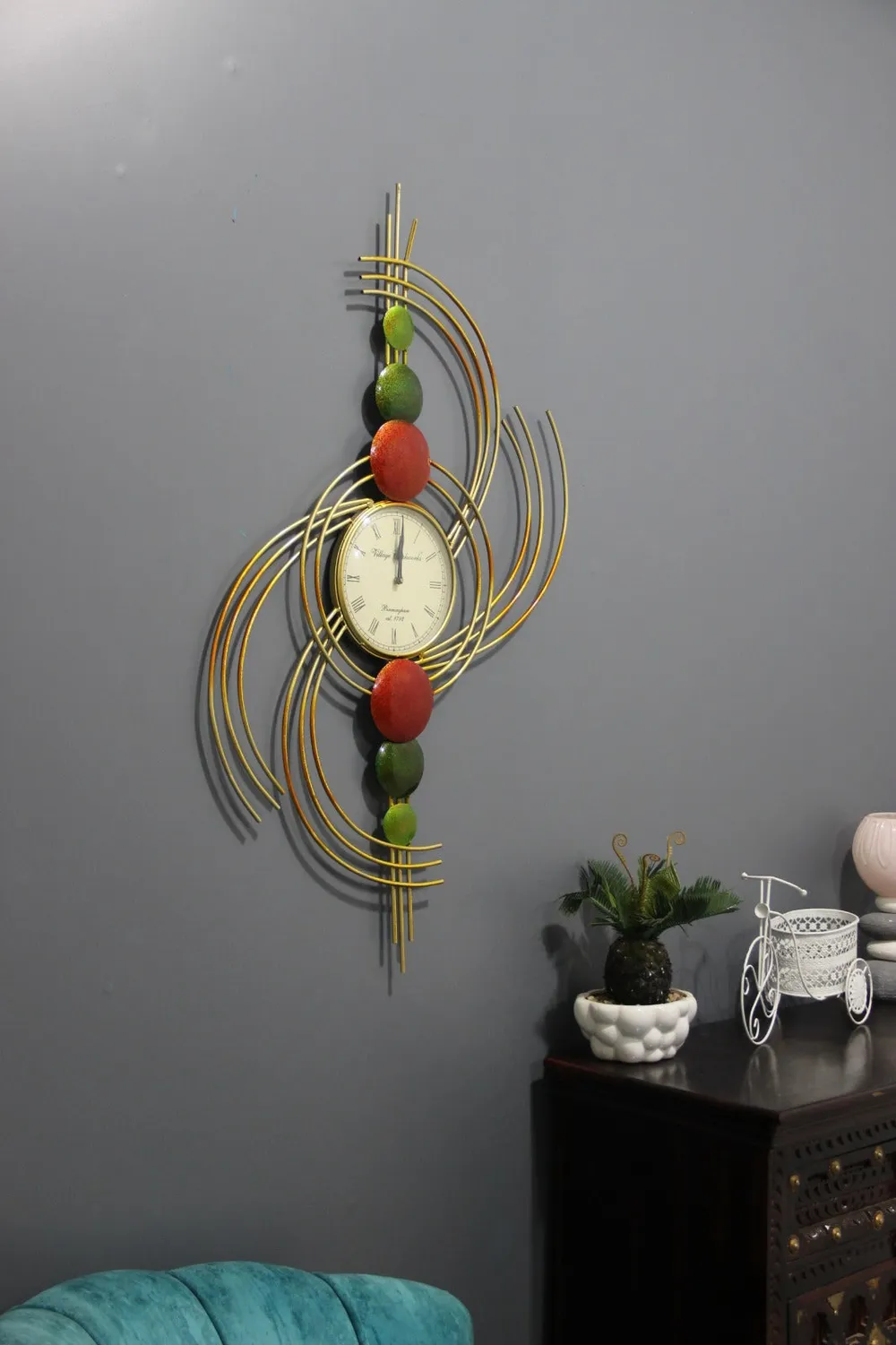 Quirky Multicoloured Metallic Wall Clock for Bedroom