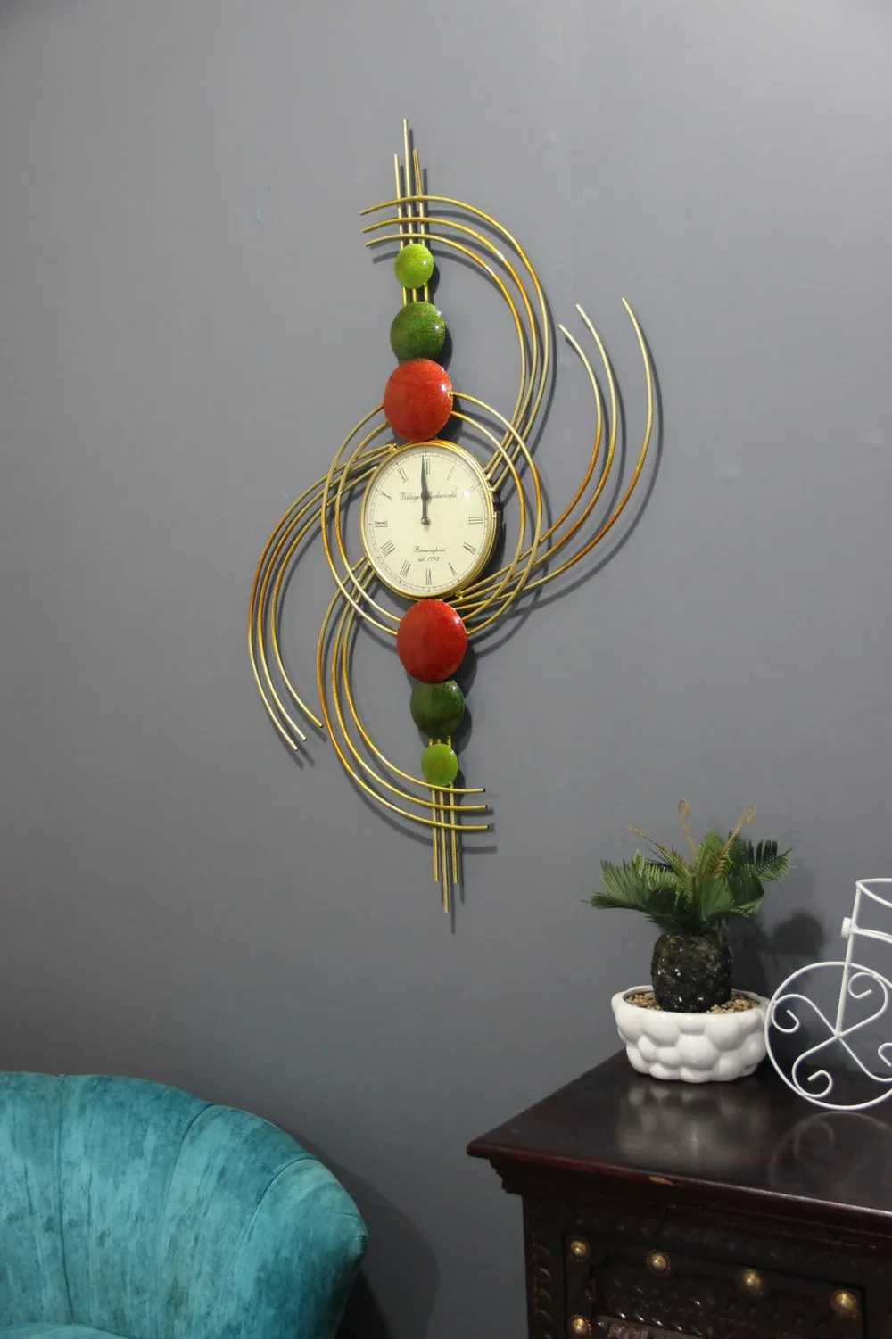 Quirky Multicoloured Metallic Wall Clock for Bedroom